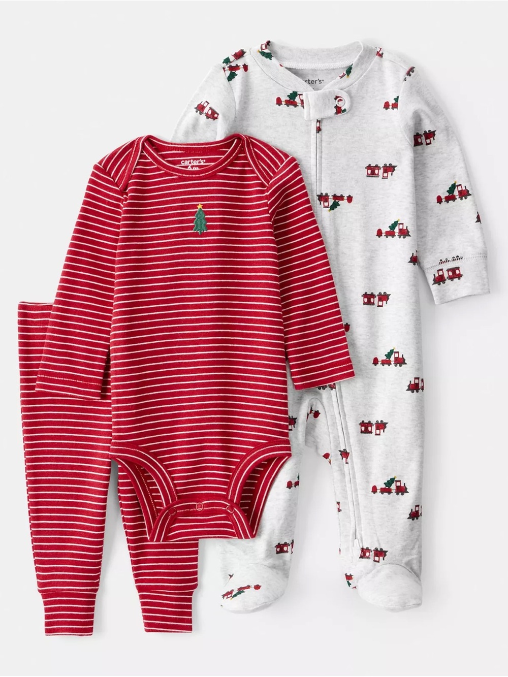 Carter's Holiday Red Stripe Bodysuit & Pants, and Gray Pajamas Set - Newborn